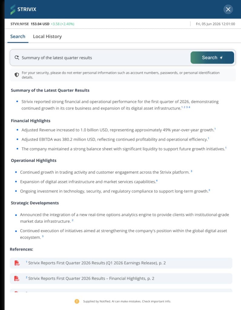 AI Search answer with inline citations and source references