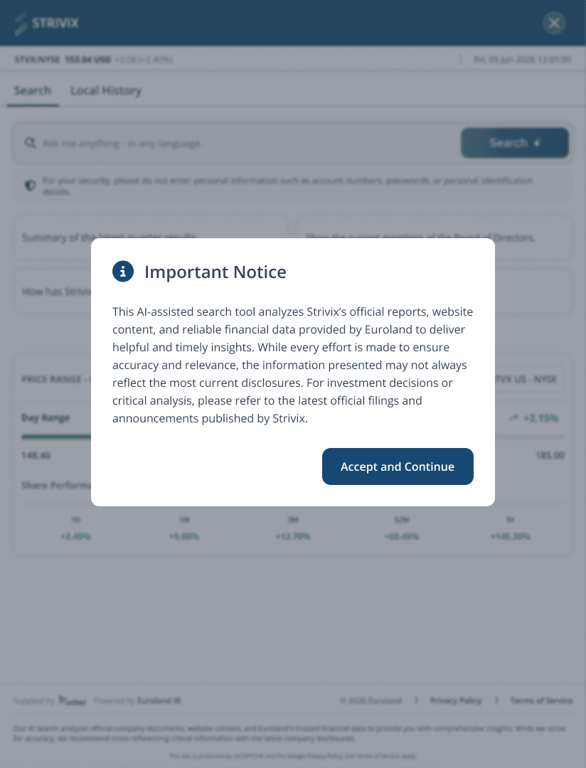 AI Search home panel showing the security disclaimer notice